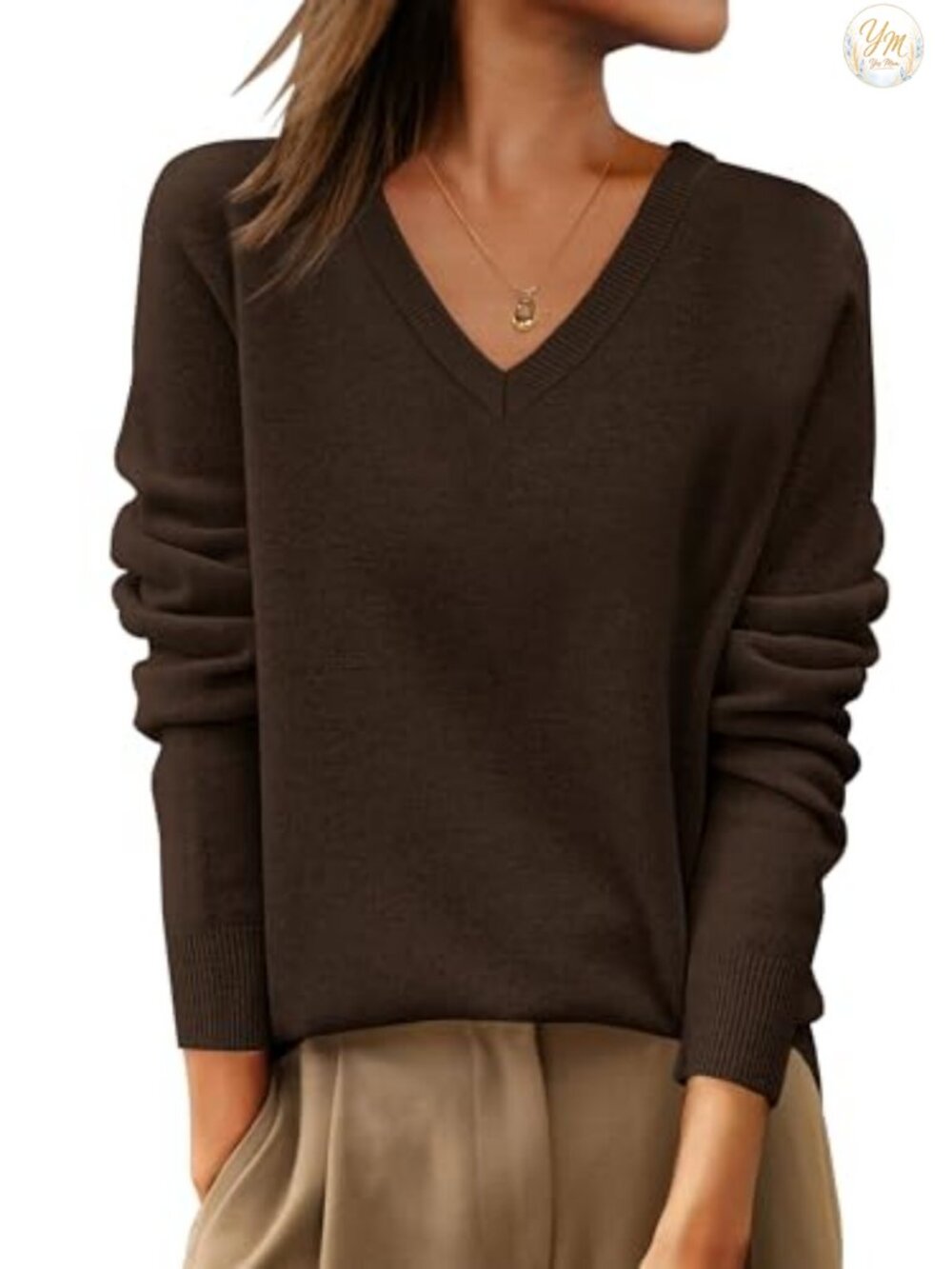 Women 100% Wool V-Neck Pullover Sweater Long Sleeve Fall Business Casual